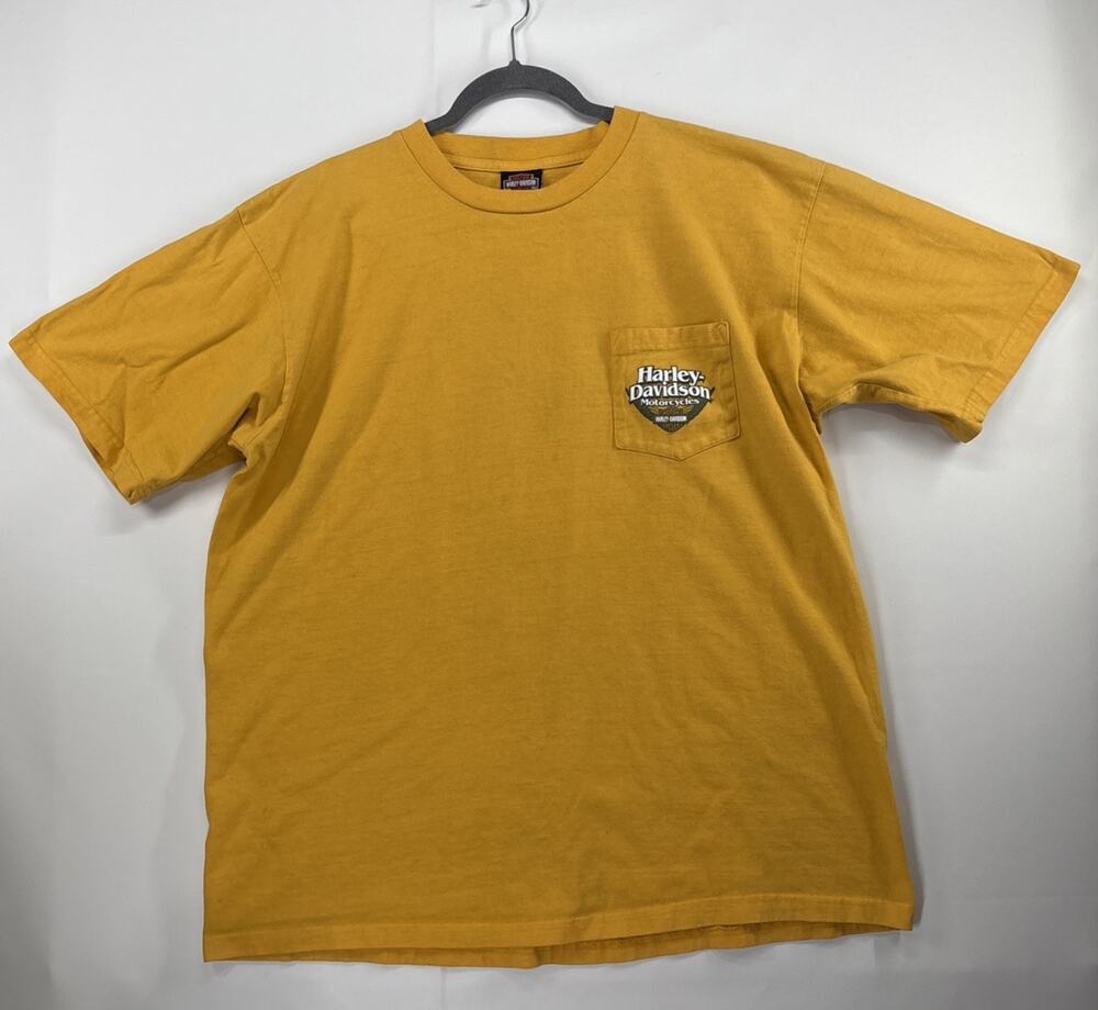 Vintage Harley Davidson Pocket Tee Yellow Mens 2XL Orlando Florida